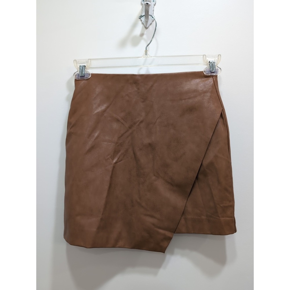 NEW Skies Are Blue Brown Faux Leather Mini Skirt Size XS